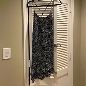 Aqua spaghetti strap slip dress with tiny polka dots